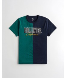Hollister Green/Navy Spliced Embroidered Hollister Logo Tee